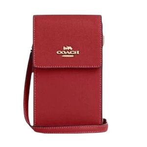 ••Excellent Used Condition Coach North South Phone Crossbody Bag Red Gold HW